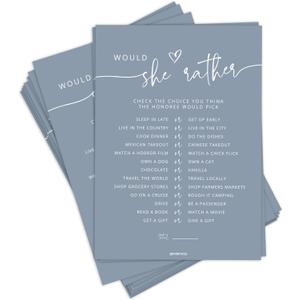 Would She Rather Bridal Shower Game Cards, Baby Shower Games, 50 Guests (Minimalist Blue) (Blue Would She Rather)