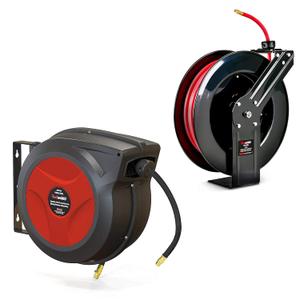 ReelWorks Air Hose Reel Retractable 3/8" Inch x 50' Foot Hybrid Polymer Hose Max 300PSI & Air Hose Reel Retractable 3/8" Inch x 80' Foot Max 300PSI [Bundle deal]