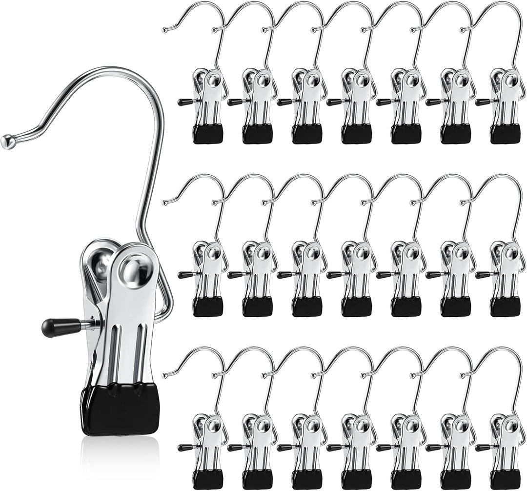 Hotop Boot Hanger Clips for Closet, Laundry Hanging Hooks Heavy Duty Clips Boot Holder Portable Single Hooks Space Saving for Pants Jeans Clothes Hats Tall Towels(Silver,48 Pieces)