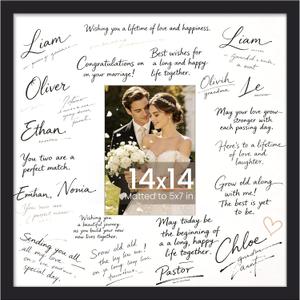 upsimples 14x14 Picture Frame, Display Pictures 5x7 with Mat or 14x14 Without Mat,Wall Hanging Square Frames, Black, 1 Pack
