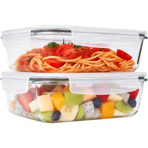 2 Pack 78 Oz / 9.8 Cups Large Glass Food Storage Containers with Lids, Borosilicate Glass Meal Prep & Baking Containers, Airtight Leakproof, Microwave Oven Freezer Dishwasher Safe, BPA Free