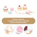 UMU® Wooden Dessert Playset – Pretend Play Kitchen Toy with Stand, Cupcakes, Donuts, Macarons, Candy & More – Wooden Play Food Set for Kids Ages 3 4 5 6