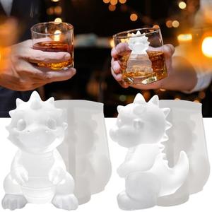 SIUPER 3D Dinosaur Ice Cube Silicone Molds Tray for Whiskey, Cocktail, Drink Decor, Bar; Rich Details. Cute Dragon Gifts for Women Kids Girls Boys, Fun Animal Shape Soap Epoxy Resign Mold; 2 Pack
