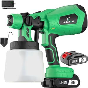 Cordless Paint Sprayer with Battery and Charge, Electric Spray Gun with 4 Nozzles and 3 Patterns, Paint Sprayers for House Painting, Ideal Tool for All House Scenes, 1 Battery