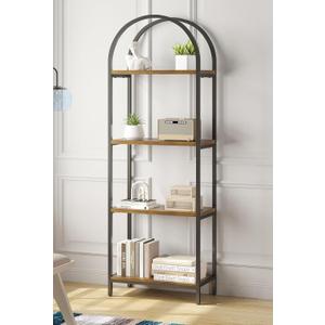 Bookshelf Arched Bookcase, Industrial 4-Tier Open Book Shelves with Metal Frame, 72" Tall Freestanding Storage Display Rack for Home Office, Living Room (Rustic Brown, 4 Tier Arched)