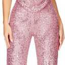 Aelidiya Sequin Jumpsuits Halter Cowl Neck Backless Romper Shiny Overalls Pants Pink, S