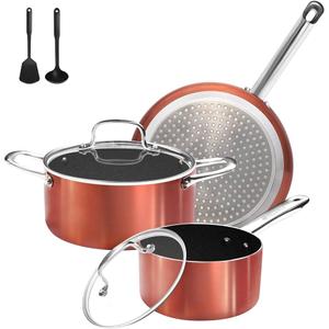 M MELENTA Pots and Pans Set Non Stick, 7 Piece Ceramic Cookware Set, Non Toxic Kitchen Induction Cookware Sets, Pots and Pans Cooking Set with Oven Safe Handle, 100% PFOA Free, Copper M MELENTA Pots and Pans Set Non Stick, 7 Piece Ceramic Cookware Set, Non Toxic Kitchen Induction Cookware Sets, Pots and Pans Cooking Set with Oven Safe Handle, 100% PFOA Free, Copper