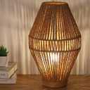 Boho Table Lamps for Bedroom & Living Room - Small Natural Woven Basket Lanterns with Paper String Shades (7.1"x10.6", Brown)
