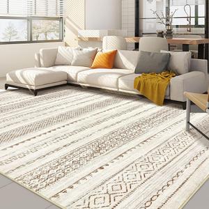 Nakagishi 7x9 Area Rug Living Room: Washable Boho Large Neutral Modern Soft Farmhouse Rugs Stain Resistant Indoor Floor Non-Slip Carpet for Bedroom Nursery Kids Playroom Office Dining Room- Brown