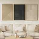 Framed 3D Textured Boho Abstract Wall Art for Living Room, Large 3 Piece Modern Neutral Minimalist Artworks, Black and Beige Geometric Sandstone Prints for Entryway Hallway Office Wall Decor, 24x36 In, 36" H x 24" W x 3Pcs