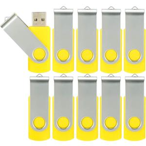 10pcs 16GB USB Flash Drives USB 2.0 Thumb Drive Bulk Swivel Memory Stick 16 GB Fold Storage Jump Drive Zip Drive, 10 Pack Yellow