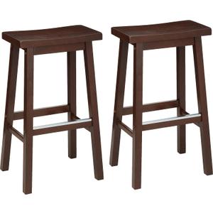 Amazon Basics Solid Wood Saddle-Seat Counter Height Bar Stools for Kitchen Island and Home Bar with Footrest, 29-Inch Height, Walnut, Set of 2