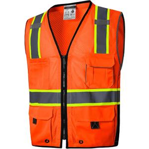 SKSAFETY 10 Pockets Professional Level Safety Vest - Class 2 High Visibility Vest with Zipper, ANSI/ISEA Standard - Construction Work Vest (Orange, M)