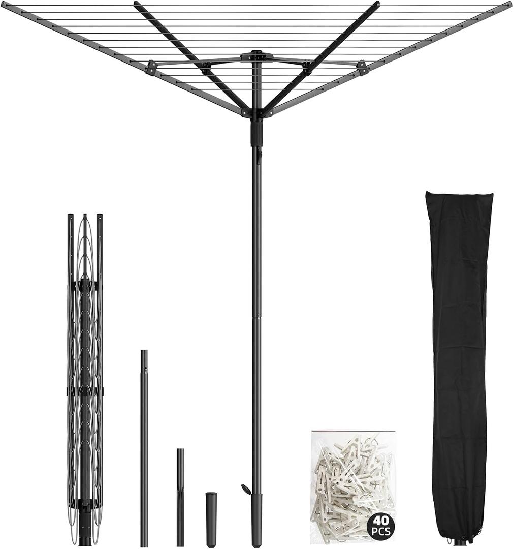 Collapsible 165 Feet Umbrella Clothesline Outdoor Clothes Drying Rack, Large