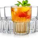 DEAYOU 6 Pack Drinking Glasses Set, 12 OZ Clear Striped Iced Tea Water Glass Cup, Stackable Rocks Glasses, Thick Tempered Glass Tumbler with Heavy Base for Juice, Milk, Cocktail, Spirits, Daily Use