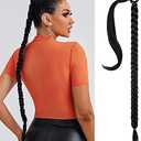 SEIKEA Long DIY Braided Ponytail Extension with Hair Tie Straight Wrap Around Hair Extensions Ponytail Natural Soft Synthetic Hair Piece Daily Wear Black 38 Inch (After Braided 34 Inch