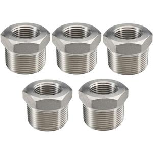 Beduan Stainless Steel Reducer Hex Bushing 1" Male NPT to 1/2" Female NPT Reducing Cast Pipe Adapter Fitting for Air Water Gas Fuel(Pack of 5)