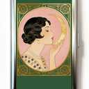 Vintage Art Deco Versatile Card & Cash Case, Slim Metal Wallet for Women Men Credit ID Business Cards (#A)