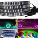 4Pcs 4 Rows 15.5"" Dancing/Chasing Color LED Wheel Ring Lighting Kits with APP Controller, RGB Dream Color 1152LEDs LED Wheel Ring Lamps for Jeep Car Truck SUV Jeep Pickup, RGBW