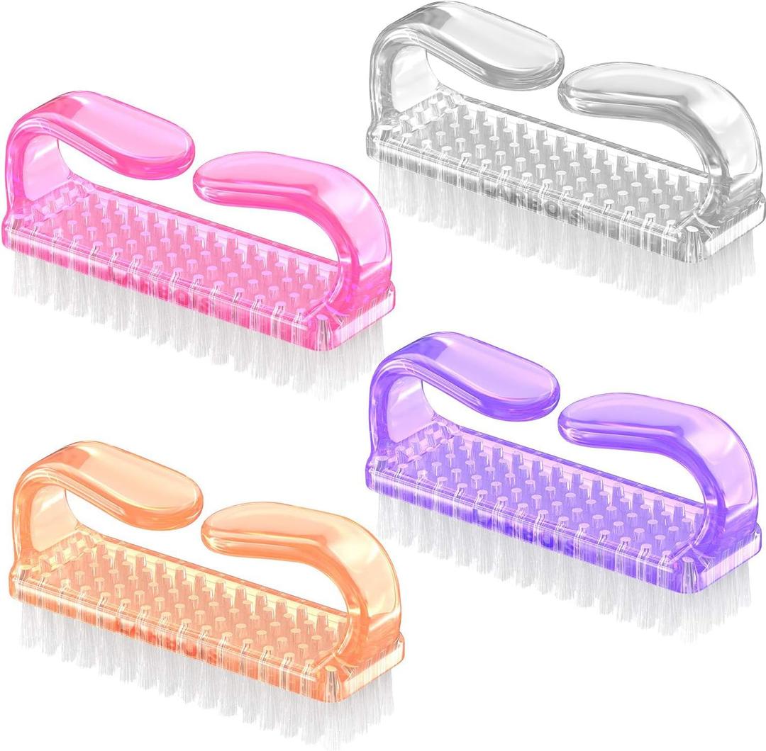 Larbois Handle Grip Nail Brush, Nail Brushes Hand Fingernail Brush Cleaner Scrubbing Kit Pedicure for Toes and Nails Men Women (4 Pack) (Orange)