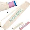 34 Inch Long Mahjong Mat Bag Cute Double Strapped Flannel Cloth Drawstring Mahjong Holder Lightweight Outdoor Carrying Bag for Board Games Outdoor Travel Storage-Mat Not Include(Beige,1 Pc)