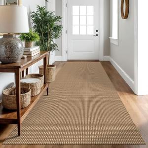 IOHOUZE Washable Runner Rug 3'x10' Non Slip Rubber Backed Long Hallway Runner Entryway Runner Indoor, Kitchen Rugs Woven Cotton Floor Carpet for Hall Entrance, Orange/Tan/Brown
