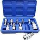 XZN Triple Square Spline Bit Socket Set 12 Point Tamper Proof 1/2 1/4 and 3/8 Inch Drive,4mm-18mm,S2 Steel,10 Pieces
