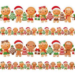 Fancy Land Christmas Border Gingerbread Man Bulletin Board Border 36ft Two Sided Winter Classroom Border Decoration