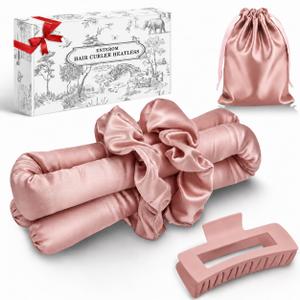 EnteromMuse Heatless Curls Overnight Satin Curling Set No Heat Hair Curler for Long & Short Hair, Heatless Curling Rod&Rollers for Soft Bouncy Curls Complete Kit with Storage Bag(Pink, Original)