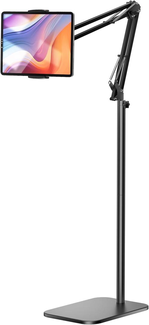 Tablet Floor Stand, 360-degree Rotatable Metal Tablet Stand Holder, Adjustable Kindle Holder, Universal Phone Stand for iPad/iPhoneX/iPad Pro or Other 4.7~12.9 Inch-Screen Devices (Black)