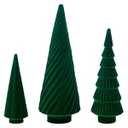 DN DECONATION Set of 3 Flocked Velvet Christmas Trees, Green Tabletop Xmas Tree Decor with Pine, Swirl & Wave Designs Mini Christmas Figurines for Mantel, Desk, Holiday Centerpiece