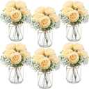 Zeyune Mason Jar Centerpiece Table Decorations, Artificial Peony Baby's Breath Flower Bouquets, Faux Flowers with Vase, Rustic Decor Gifts for Home, Wedding, Holiday(6 Sets,Champagne)