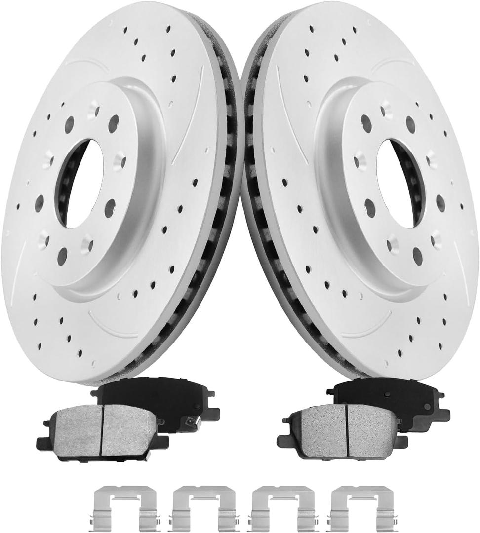 Front Brake Pads and Rotors Kit for Malibu [ 2016-2020 ], Geomet Coated Brake Kit, Drilled and Slotted Brake Rotors Pads [ 11.8in ], Automotive Replacement Brake Kits 55237 D1913