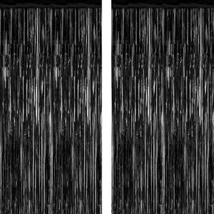 2 Pack 2026 Graduation Party Decorations, 3.28 FT x 7.05 FT Black Backdrop, Metallic Halloween Decorations Photo Backdrop Fringe Curtains Tinsel Backdrop Foil Streamer, Grad Party Supplies