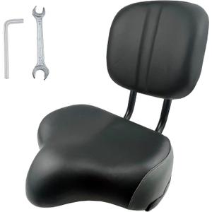 THALOUS Bike Seat with Backrest Oversized Comfort Bicycle Saddle Replacement Soft Memory Foam Padded PU Cushion Universal for Tricycle Mountain Bike Commuter Bike Electric Bike (Black&Grey)