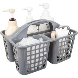 JiatuA Portable Shower Caddy Basket with Compartments Cleaning Supplies Organizer with Handle Plastic Storage Divided Tool Bin for Bathroom, Bedroom, Kitchen, College Dorm, Garden, Under Sink, Grey