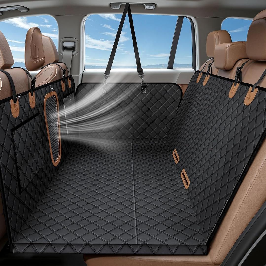 A-Pce Dog Car Seat Cover for Back Seat, Hard Bottom Back Seat Extender for Dogs, Back Seat Pet Cover for Dogs - Supports 400lbs, Waterproof Heavy Duty Scratch Dog Hammock for Car SUV and Small Truck