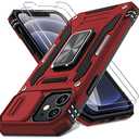 DEERLAMN Case for iPhone 12/12 Pro with Slide Camera Cover+Screen Protector(2 Packs),Rotated Ring Kickstand Military Grade Shockproof Protective Cover-Red 
