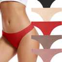 voenxe Seamless Women Underwear Thongs,No Show Ladies Thong,No Line Workout Breathable Comfortable Panties,Soft Undies,5-Pack (Black, S)