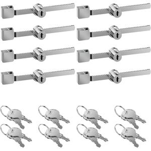 Sliding Glass Door Ratchet Lock with Chrome Finish Keyed Alike, Fits 4-8mm Glass, Secure Showcase Display Case Lock for Cabinets, Retail Stores & Home Use - 8 Pack