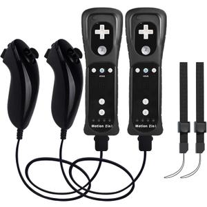 TechKen 2 Pack Wii Controllers with Wii Motion Plus Inside | Shock Wii Nunchuk Controller | Compatible Nintendo Wii, Motion Plus Wii Controller