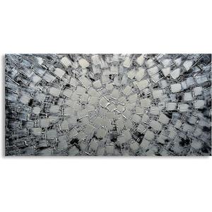 MyArton Textured Abstract Squares Canvas Wall Art Hand Painted Modern Black Silver Oil Painting for Home Decoration Ready to Hang Horizontal or Vertical 48x24inch