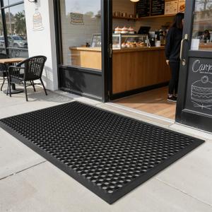 RESARE Front Door-Mat Outside Entrance, 36"x24" Rubber Doormat Non Slip Waterproof, All Weather Welcome Matt-Outdoor Dirt Trapper Mud Mat Heavy Duty Door-Mats for Garage, Entryway (Black), 24"x36"