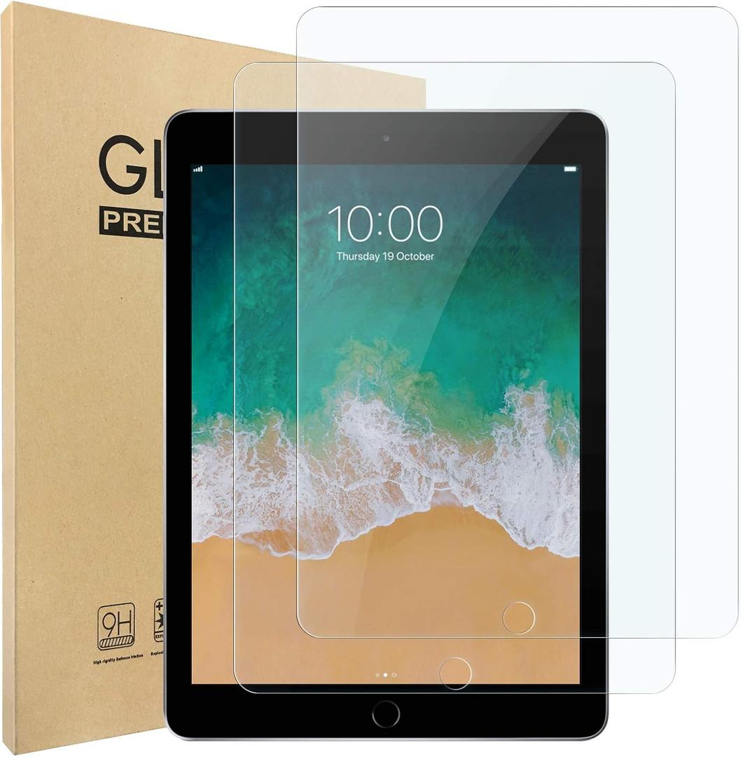 Hianjoo [2-Pack Screen Protector Compatible with iPad 9.7 Inch (2018/2017 Model, iPad 6th/5th Generation), [HD Clarity] [9 Hardness] Tempered Glass Replacement for iPad Air 2/iPad Air 1/iPad Pro 9.7