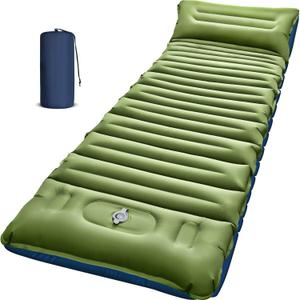 Camping Sleeping Pad, Thick 5 Inch Camping Mat with Pillow Built-in Foot Pump Ultralight Inflatable Sleeping Pads for Camping, Backpacking, Hiking, Tent (Single, Green+blue)