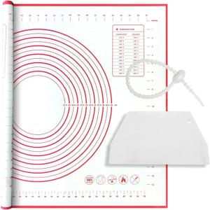 Silicone Baking Mat Super Large, 32x24 inch Silicone Pastry Non Stick Kneading Mat with Cable Ties and Dough Scraper, Measurement Food Grade Silicone Mat for Rolling Dough