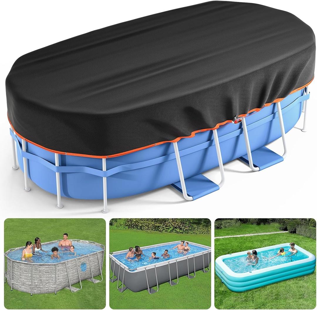 16x25 Ft Rectangular Pool Cover - Solar Oval Pool Covers for Rectangular Frame Pools with Winch and Cable, Heavy Duty Tear Resistant Pool Cover, Winter Pool Cover Ideal for Waterproof and Dustproof