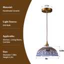 Ceramic Pendant Light, Chinese Blue and White Porcelain Pendant Light fixtures, Bedside Light, Hanging lamp for Kitchen Island Light Fixture, Home Bedroom Dining Room Ceiling Hanging Light 9in