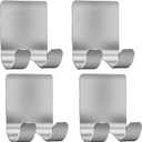 Deluxe Razor Holder for Shower-Hook Hanger Stand(4 Pack)Adhesive Stainless Steel Heavy Duty Utility Storage Hook,Shower Hook for Razor Bathroom Kitchen Organizer for Shaver Plug Robe Towel Loofah Coat
