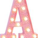 Pink Marquee Light Up Letters, Glitter Alphabet LED Letter Lights for Pink Birthday Party Decorations, Battery Operated Letter Sign for Girls Room Vanity Table Decor, Warm White Lights Letter A